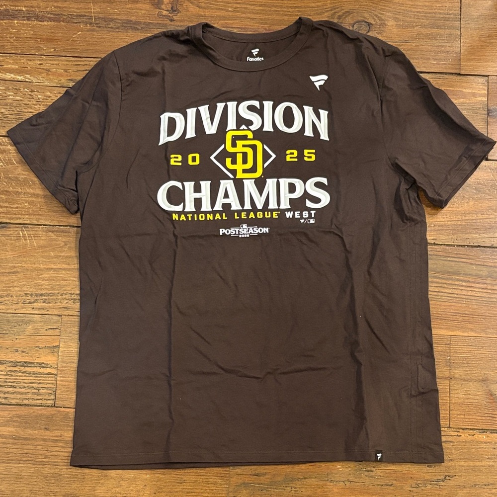 Fanatics Brown San Diego Padres Division Champs T-Shirt with Yellow & White Logo
